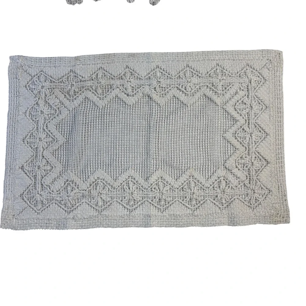 Vintage Off White Net Embroidered Placemats Set of 6 Farmhouse Boho 17x11